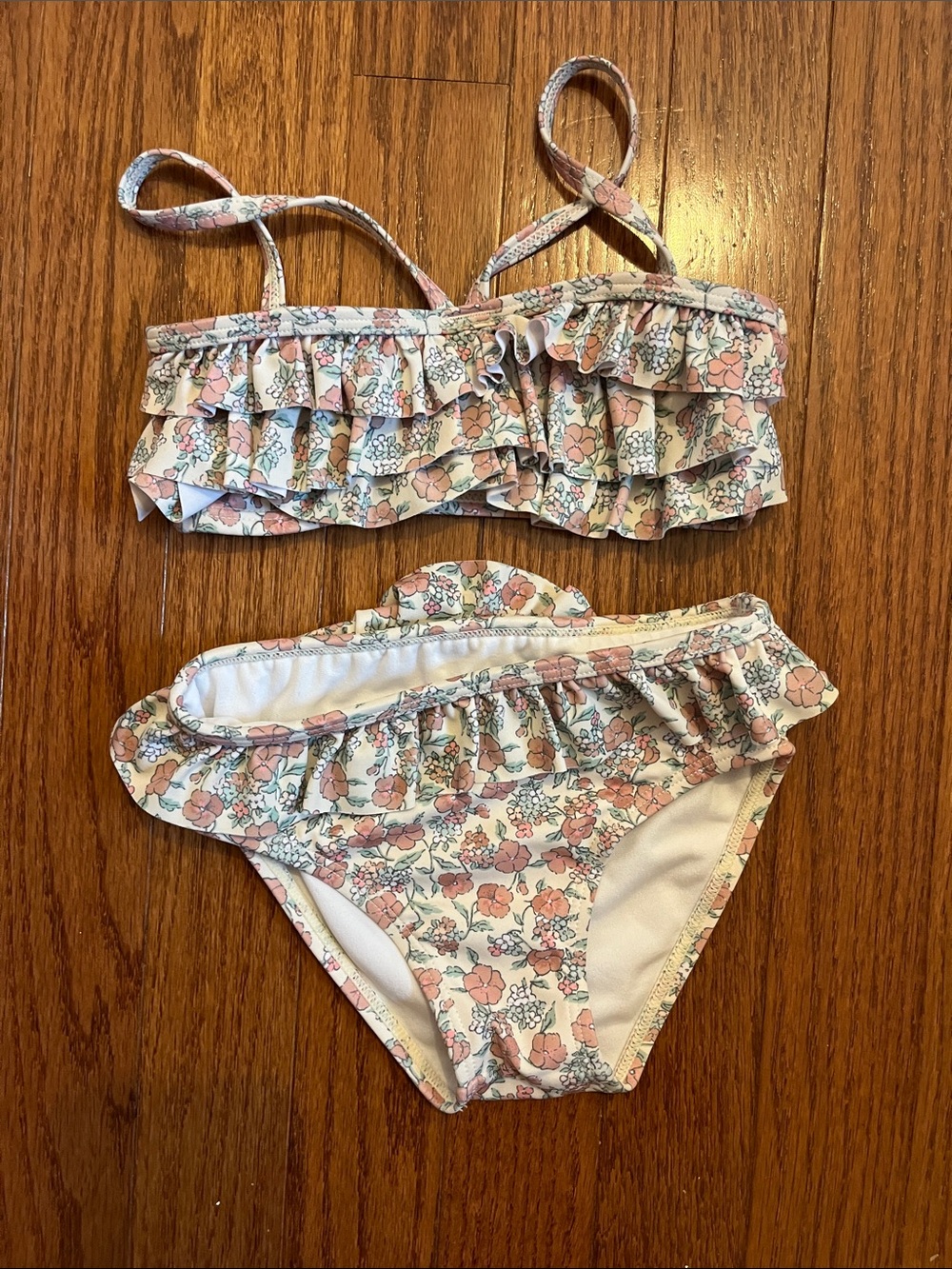 Janie and Jack Floral Ruffle Bikini - White, Pink, Green